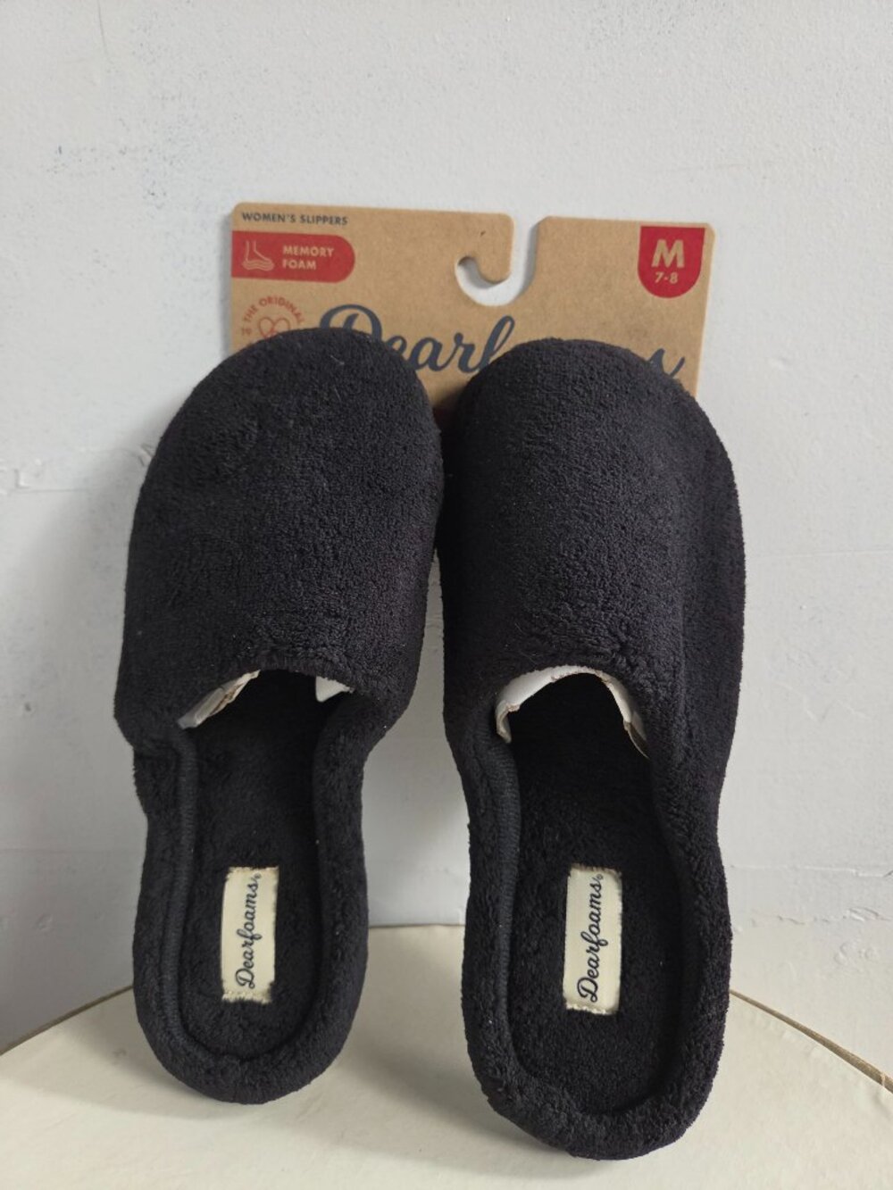 Dearfoams Black Cushioned Terry Clog Slippers, SZ M(7-8)